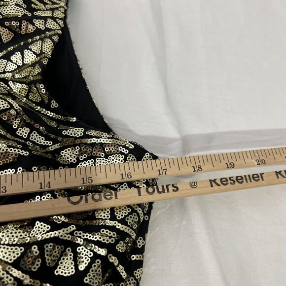 Tatyana Metallic Gold & Black Bodycon Dress Size M Retro Keyhole Glam Party - Picture 8 of 9